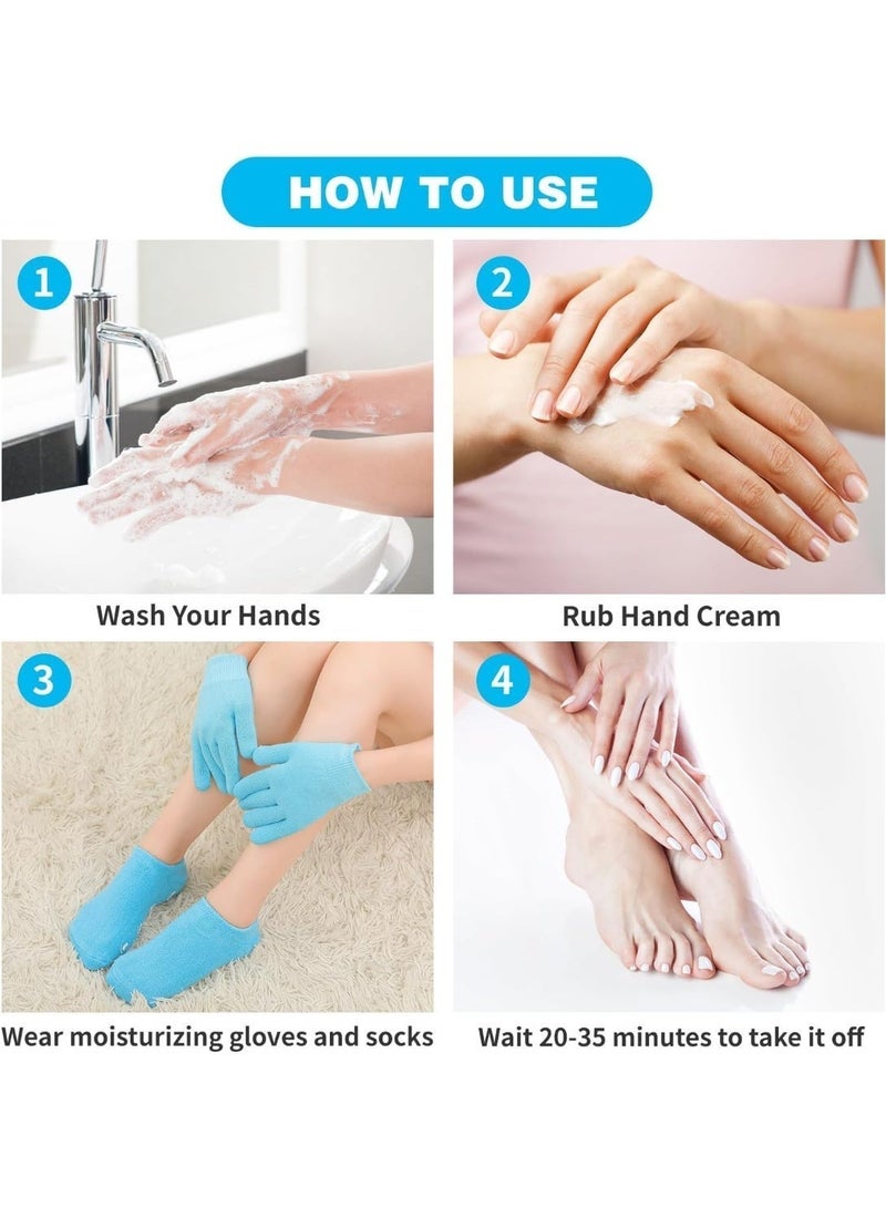 ChicAbode 4 Pcs Moisturizing Gloves and Socks Set, Gel Spa Therapy Set, Soften and Repair Dry Cracked Skin, Hands and Feet Skin Care, Effective for Dry Chapped Hands and Feet, Reusable, Comfortable Fabric, Blue - Image 5